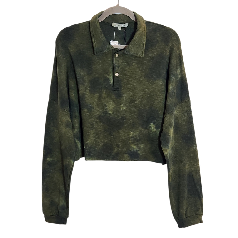Olivaceous Olive Green Dyed Cropped Polo Sweatshirt Size Medium NWT